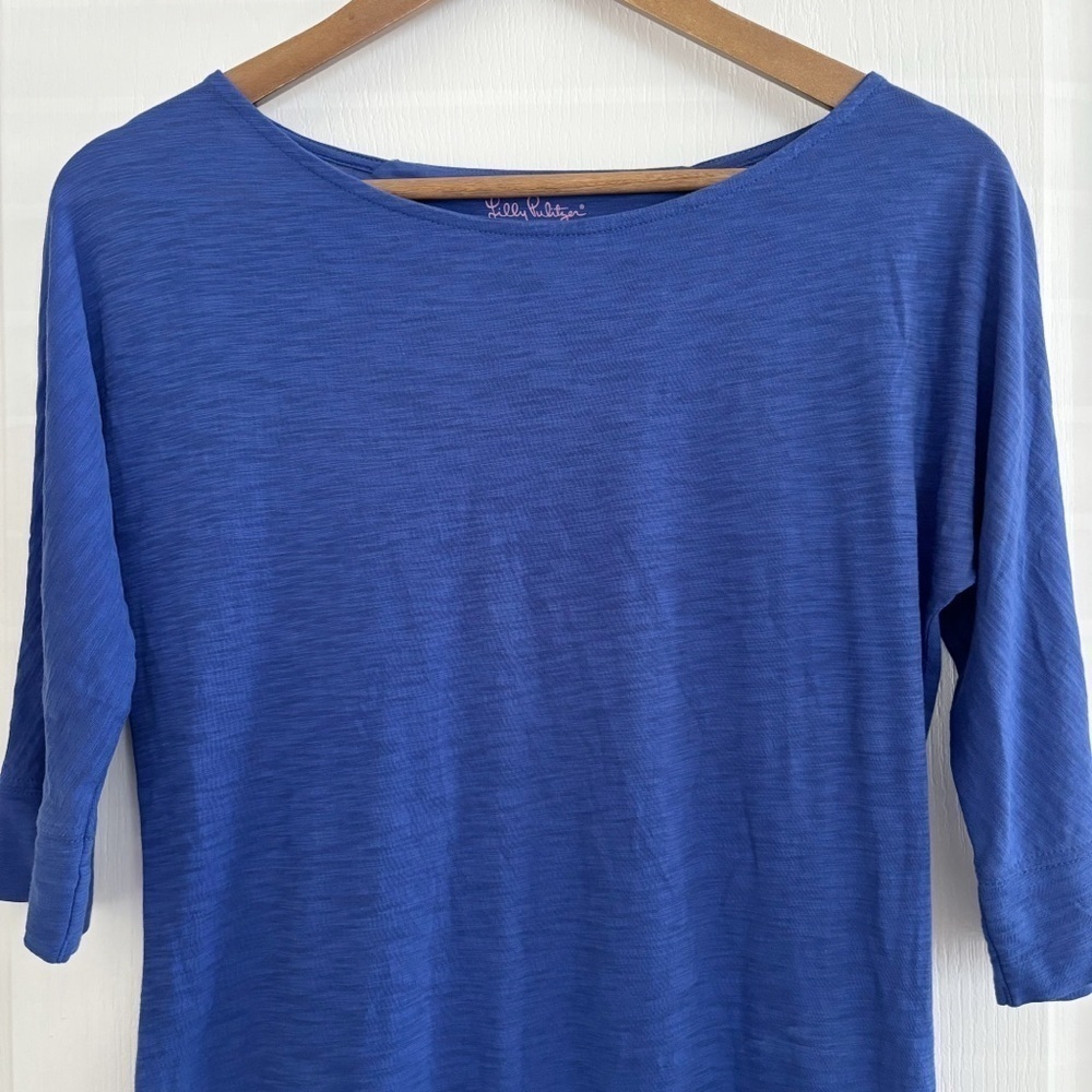Lilly Pulitzer Cassie Blue Boat Neck T Shirt Dress XS Summer Classic - Picture 3 of 8